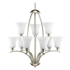 9 Light Brushed Nickel Etched Glass Shade Chandelier Light Fixture 1