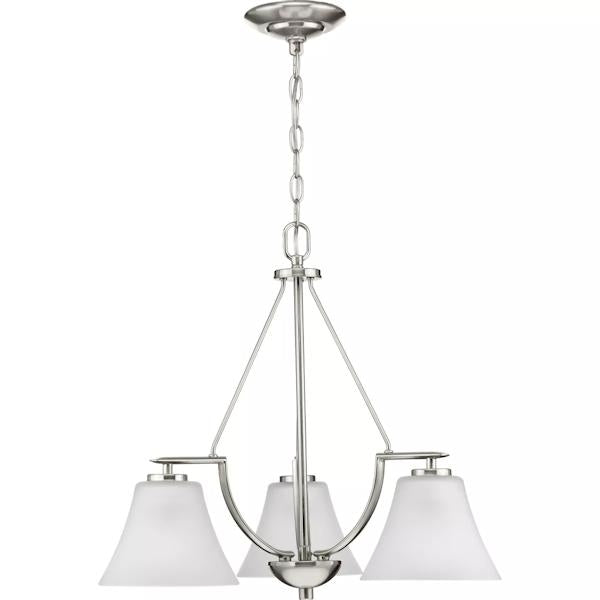 3 Light Brushed Nickel Etched Glass Shade Chandelier Light Fixture 3