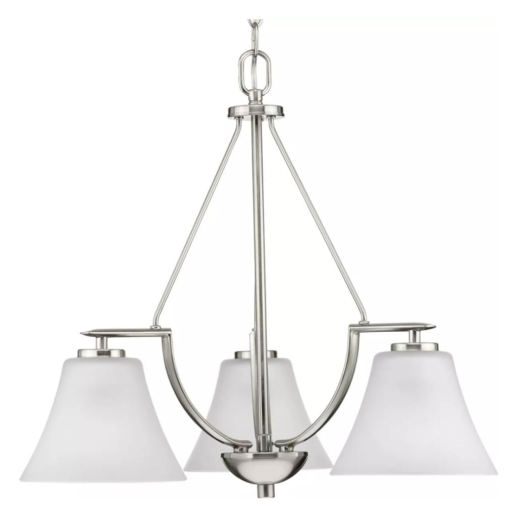 3 Light Brushed Nickel Etched Glass Shade Chandelier Light Fixture 1