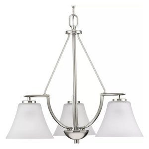 3 Light Brushed Nickel Etched Glass Shade Chandelier Light Fixture 1