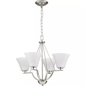 4 Light Brushed Nickel Etched Glass Shade Chandelier Light Fixture 3
