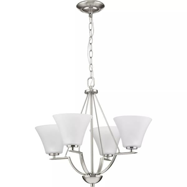 4 Light Brushed Nickel Etched Glass Shade Chandelier Light Fixture 3