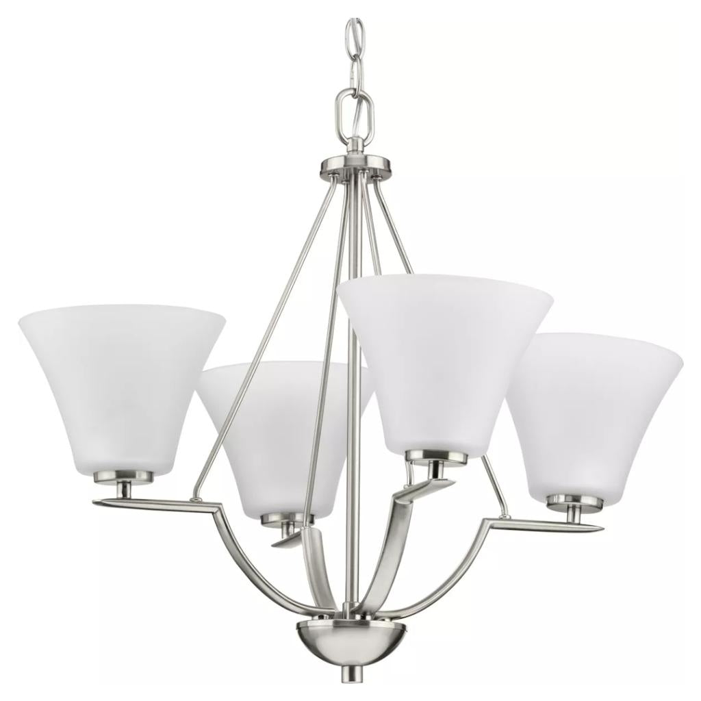 4 Light Brushed Nickel Etched Glass Shade Chandelier Light Fixture 1