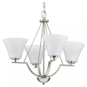 4 Light Brushed Nickel Etched Glass Shade Chandelier Light Fixture 1