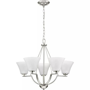 5 Light Brushed Nickel Etched Glass Shade Chandelier Light Fixture 3