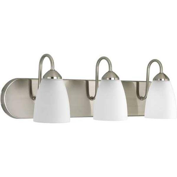 3 Light 120 volt Brushed Nickel Vanity Etched Glass Light Fixture 2