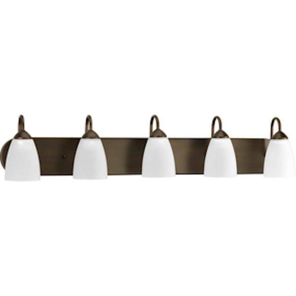 5 Light 120 volt Antique Bronze Vanity Etched Glass Light Fixture 2