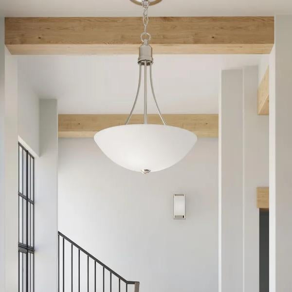 2 Light Brushed Nickel Etched Glass Shade Gather Collection Pendant Light Fixture 2