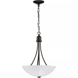 2 Light Antique Bronze Etched Glass Shade Gather Collection Pendant Light Fixture 2