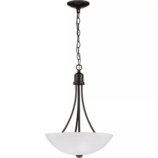 2 Light Antique Bronze Etched Glass Shade Gather Collection Pendant Light Fixture 2