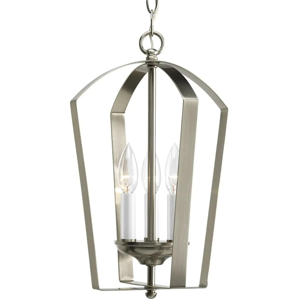 3 Light Brushed Nickel White/Brushed Nickel Glass Candle Sleeves Pendant Light Fixture 1
