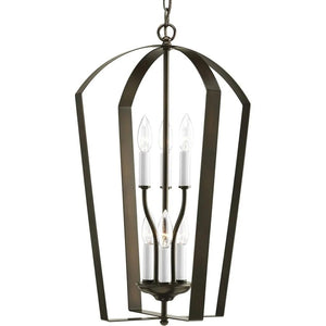 6 Light Antique Bronze White/Antique Bronze Glass Candle Sleeves Pendant Light Fixture 1