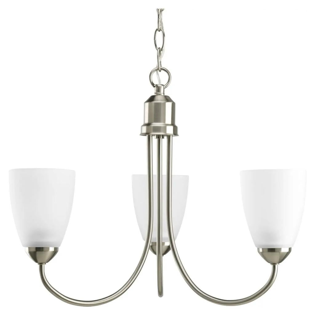 3 Light Brushed Nickel Etched Glass Shade Chandelier Light Fixture 1