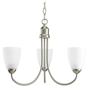 3 Light Brushed Nickel Etched Glass Shade Chandelier Light Fixture 1