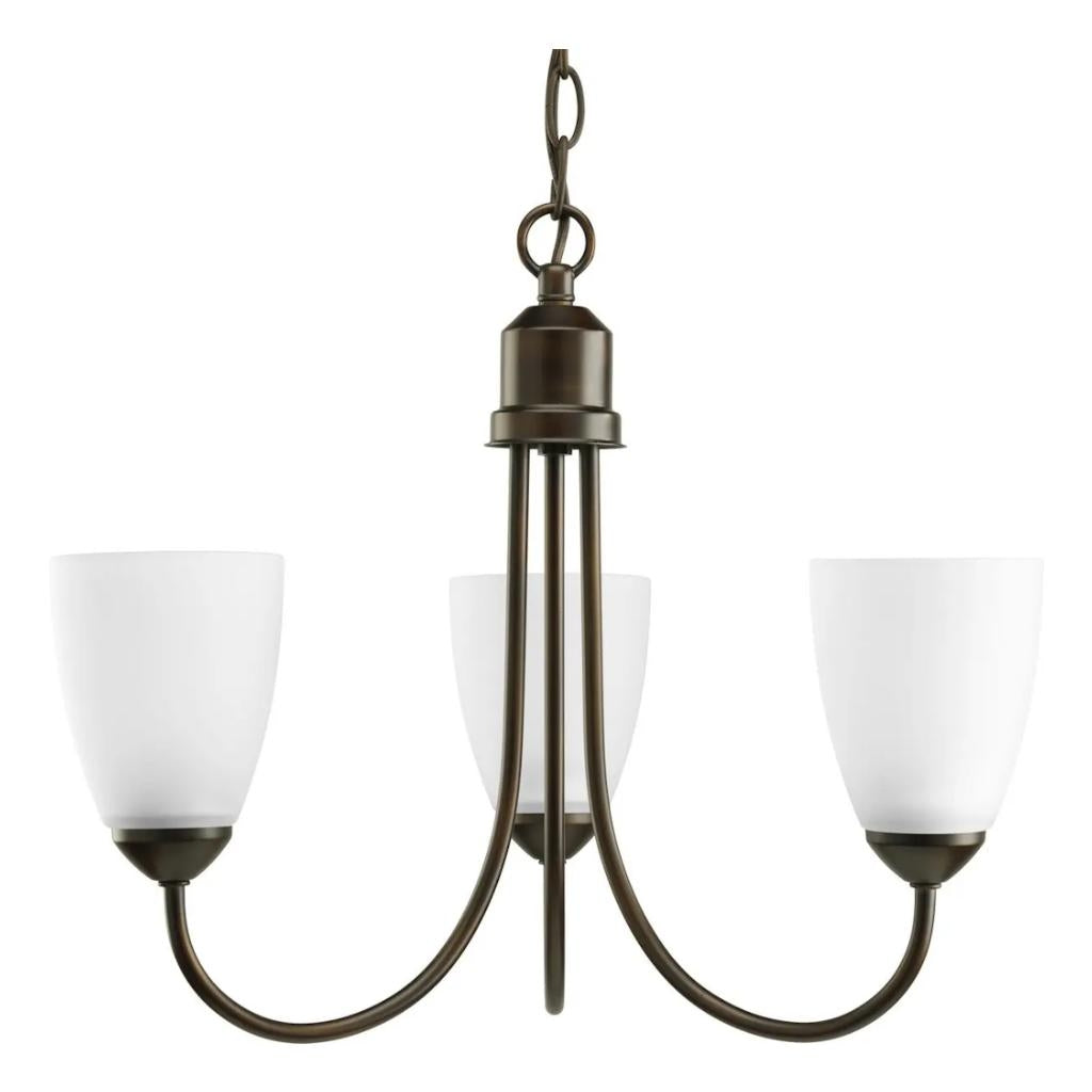 3 Light Antique Bronze Etched Glass Shade Chandelier Light Fixture 1