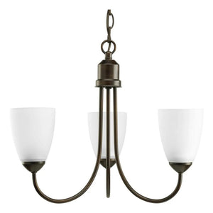 3 Light Antique Bronze Etched Glass Shade Chandelier Light Fixture 1