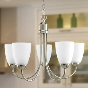 5 Light Brushed Nickel Etched Glass Shade Chandelier Light Fixture 2