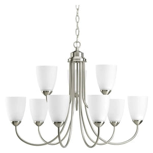 9 Light Brushed Nickel Etched Glass Shade Chandelier Light Fixture 1