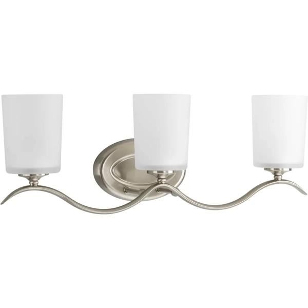 3 Light 120 volt Brushed Nickel Vanity Etched Glass Light Fixture 2