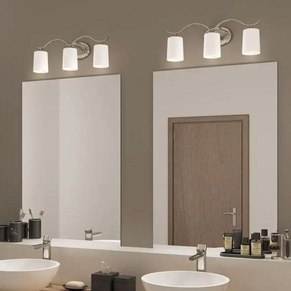 3 Light 120 volt Brushed Nickel Vanity Etched Glass Light Fixture 4