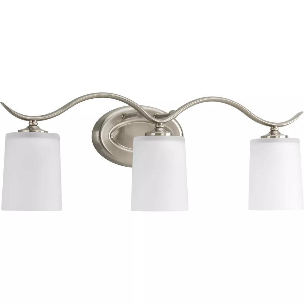 3 Light 120 volt Brushed Nickel Vanity Etched Glass Light Fixture 1