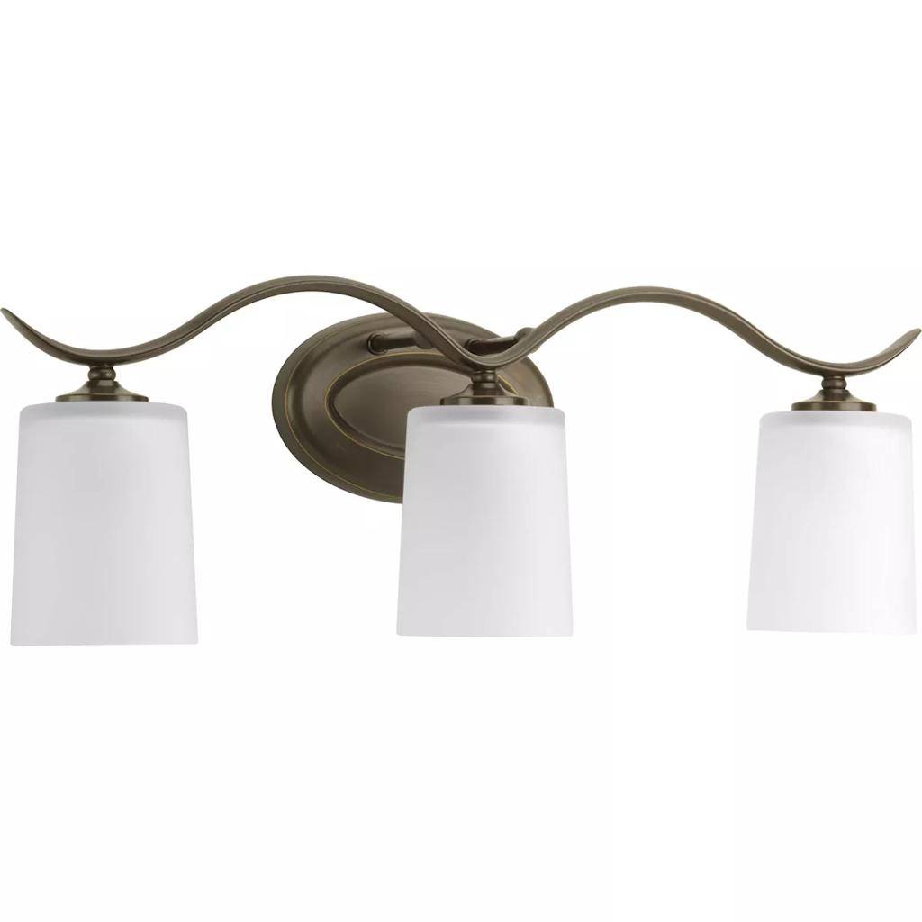 3 Light 120 volt Antique Bronze Vanity Etched Glass Light Fixture 1