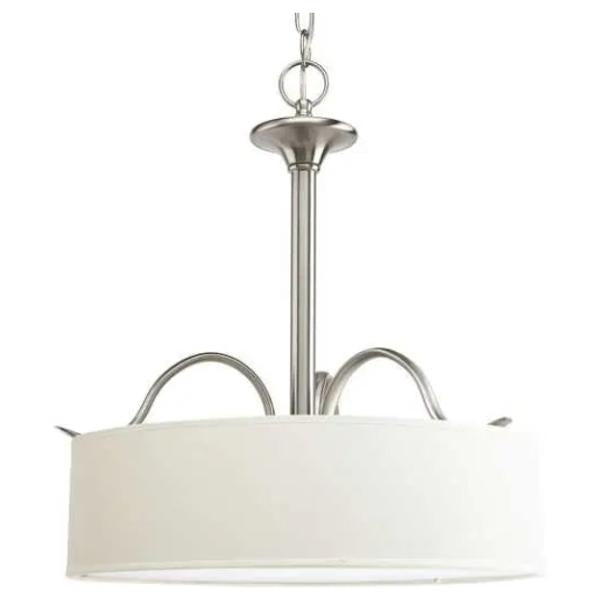 3 Light Brushed Nickel Off-white Linen Shade Acrylic Diffuser Pendant Light Fixture 1