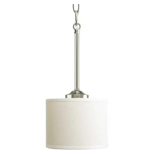 1 Light Brushed Nickel Off-white Linen Shade Mini Pendant Light Fixture 1