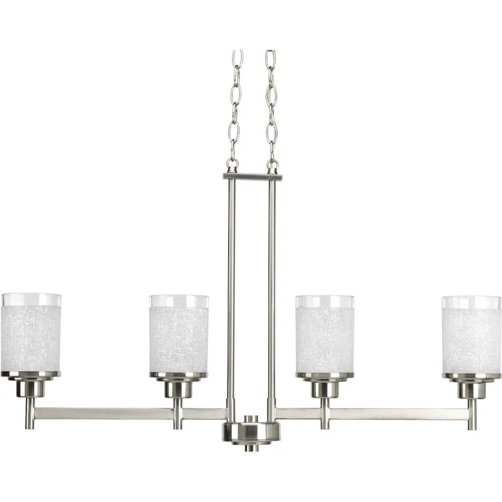 4 Light Brushed Nickel Linen With Clear Edge Glass Shade Chandelier Light Fixture 1