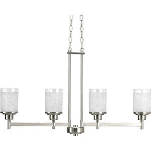 4 Light Brushed Nickel Linen With Clear Edge Glass Shade Chandelier Light Fixture 1