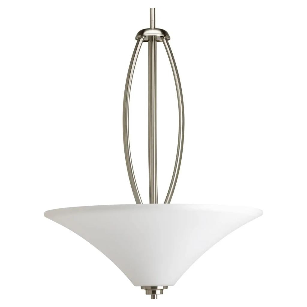 3 Light Brushed Nickel Etched Glass Bowl Pendant Light Fixture 1