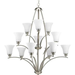 12 Light Brushed Nickel Etched Glass Shade Chandelier Light Fixture 1