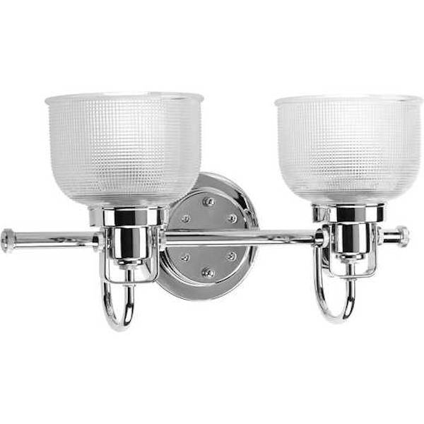 2 Light 120 volt Polished Chrome Vanity Clear Double Prismatic Glass Light Fixture 2