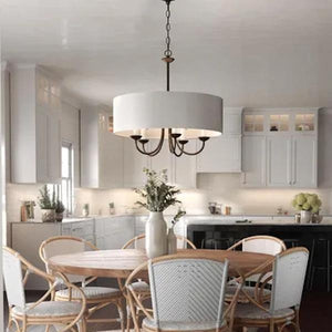 5 Light Antique Bronze White Textured Linen Shade Chandelier Light Fixture 2