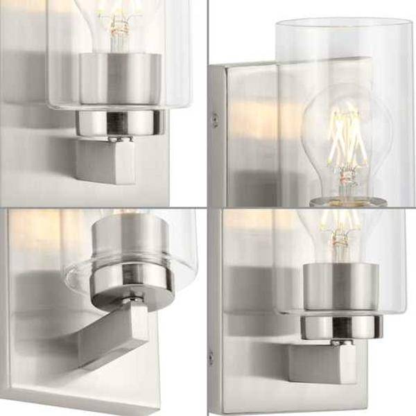 1 Light 120 volt Brushed Nickel Vanity Clear Glass Light Fixture 2