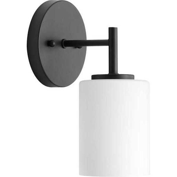 1 Light 120 volt Textured Black Vanity Etched White Glass Light Fixture 2