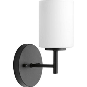 1 Light 120 volt Textured Black Vanity Etched White Glass Light Fixture 1