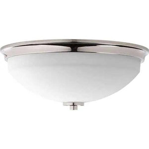 2 Light 120 volt Polished Nickel Etched White Glass Bowl Ceiling Light Fixture 2