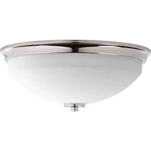 2 Light 120 volt Polished Nickel Etched White Glass Bowl Ceiling Light Fixture 2