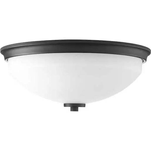 2 Light 120 volt Black Etched White Glass Bowl Ceiling Light Fixture 2
