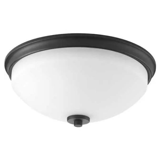 2 Light 120 volt Black Etched White Glass Bowl Ceiling Light Fixture 1