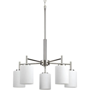 5 Light Polished Nickel Etched Glass Shade Chandelier Light Fixture 2