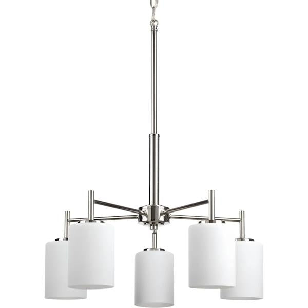 5 Light Polished Nickel Etched Glass Shade Chandelier Light Fixture 2