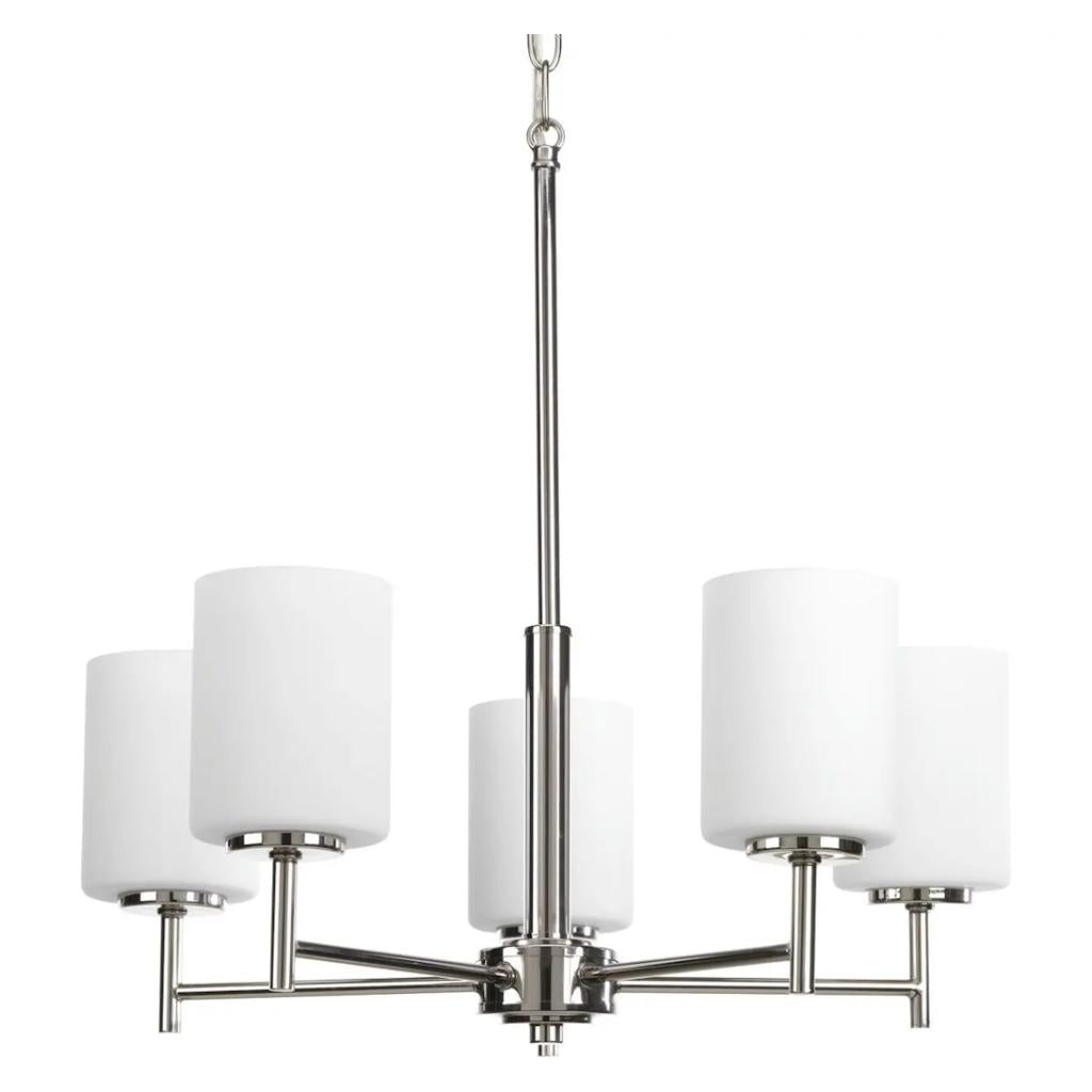 5 Light Polished Nickel Etched Glass Shade Chandelier Light Fixture 1