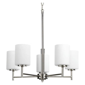 5 Light Polished Nickel Etched Glass Shade Chandelier Light Fixture 1