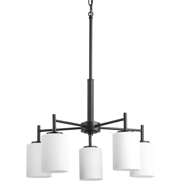 5 Light Matte Black Etched Glass Shade Chandelier Light Fixture 2