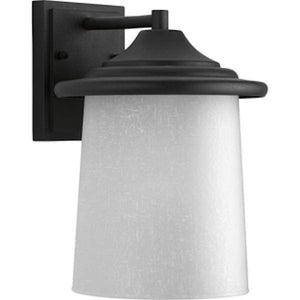 1 Light Black with Etched White Linen Glass Essential Wall Light Fixture 1