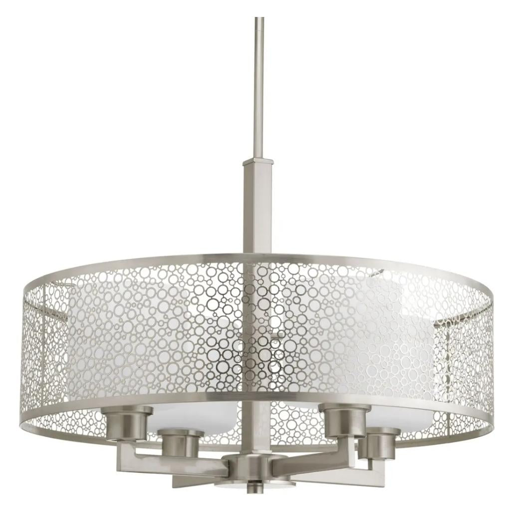 4 Light Brushed Nickel Etched Parchment Glass Pendant Light Fixture 1