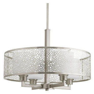 4 Light Brushed Nickel Etched Parchment Glass Pendant Light Fixture 1