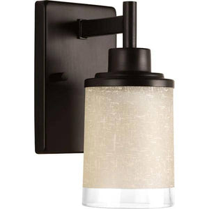 1 Light 120 volt Antique Bronze Vanity Etched Linen With Clear Edge Glass Light Fixture 2